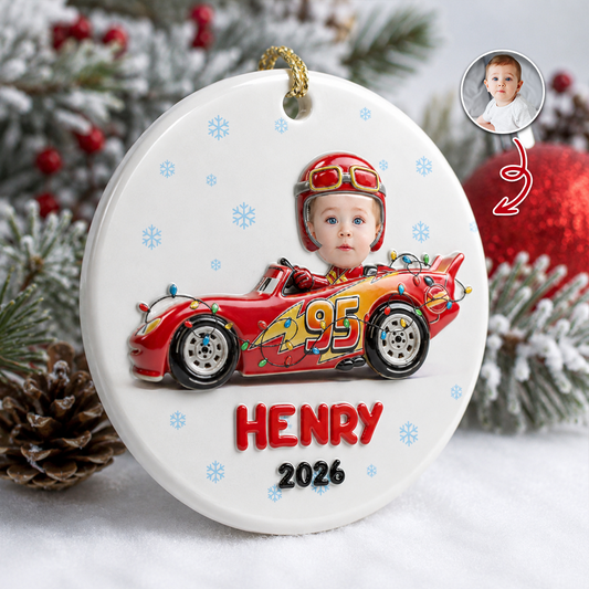 Custom Photo Driving Home For Christmas - Real 3D Ceramic Ornament