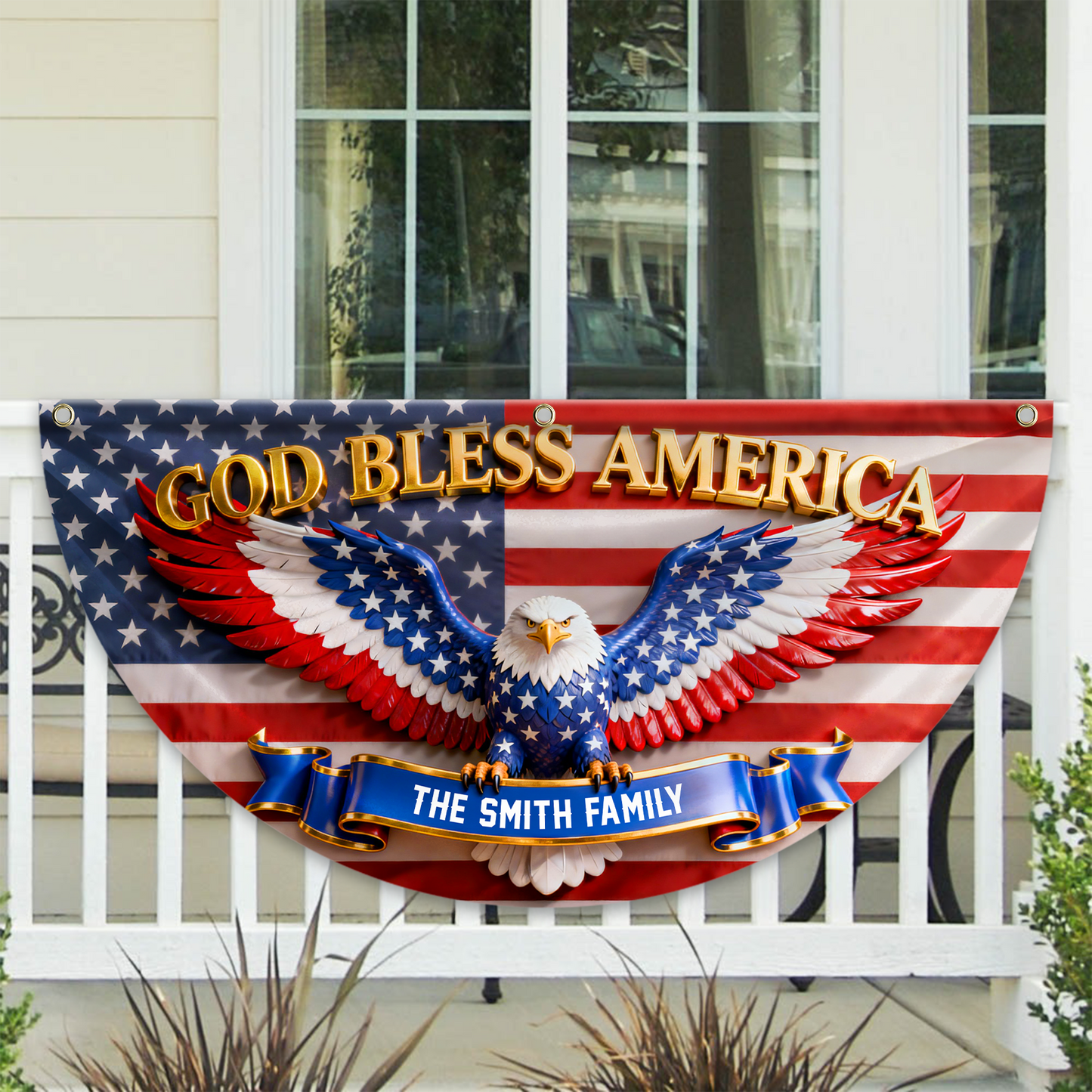 God Bless Our Family 250 Years Of Freedom Glitter Fan Flag - Custom Family Name Non-Pleated Fan Flag