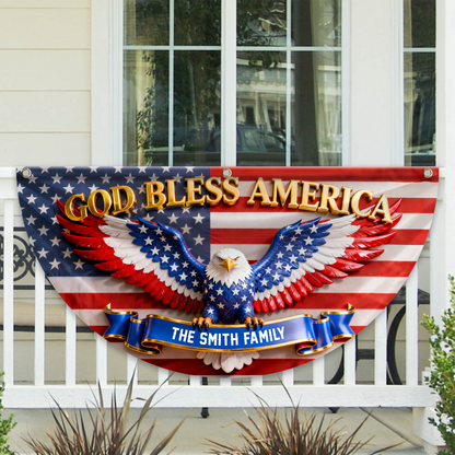 God Bless Our Family 250 Years Of Freedom Glitter Fan Flag - Custom Family Name Non-Pleated Fan Flag