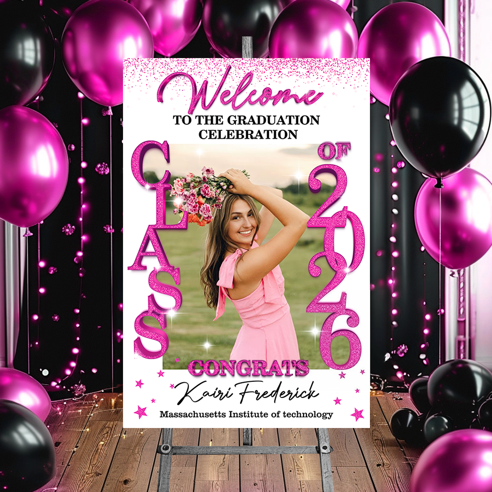 Class Of 2026 Glitter Graduation Welcome Sign - Custom Photo Welcome Sign