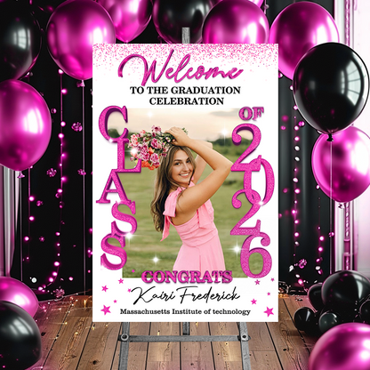 Class Of 2026 Glitter Graduation Welcome Sign - Custom Photo Welcome Sign