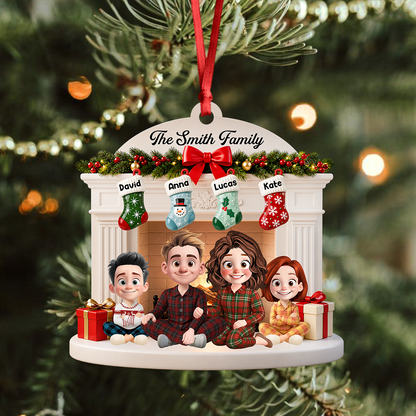 Personalized Christmas Festive Christmas Fireplace - Real 3D Relief Ornament 2