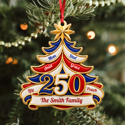 America 250 Christmas Tree Ornament with Family Names - Real 3D Relief Ornament