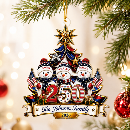 America 250 Snowman Family Christmas - Real 3D Relief Ornament 2