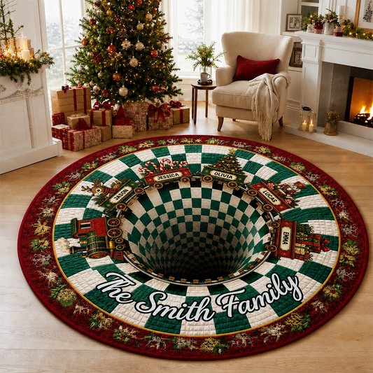 Christmas Santa Sleigh Vortex Shaped Doormat - Personalized Christmas Decor 3D Round Rug