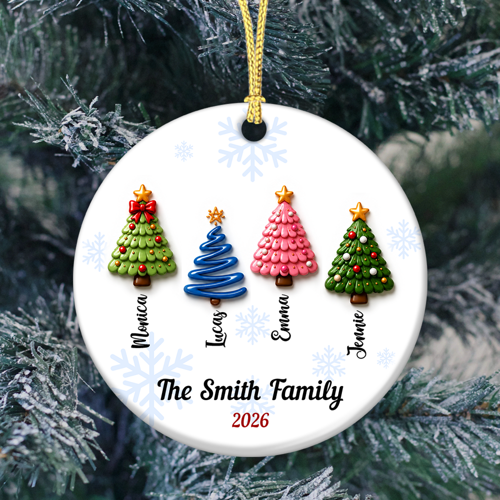Personalized Family Christmas Tree - Real 3D Relief Ornament