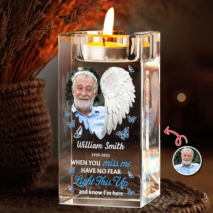 In Loving Memory Wings Blessing Memorial - Personalized Crystal Candle Holder