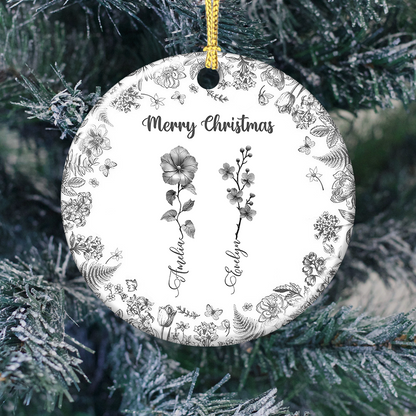 Merry Christmas Flower - Personalized Custom Ceramic Ornament