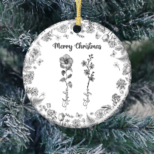 Merry Christmas Flower - Personalized Custom Ceramic Ornament