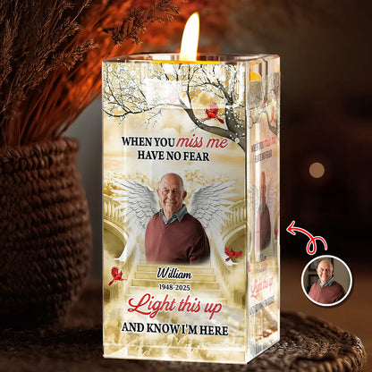 Memorial Upload Photo Wings Heaven - Personalized Crystal Candle Holder