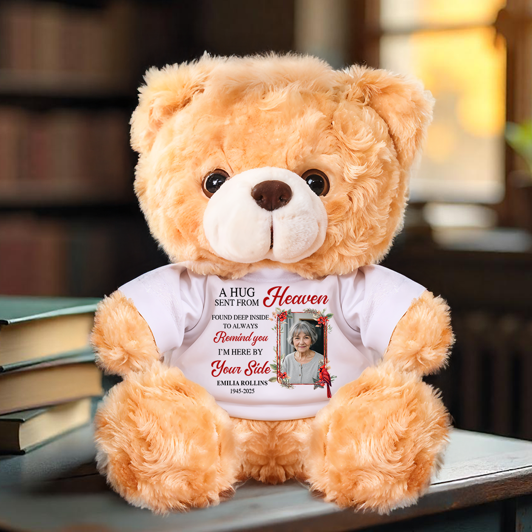 Hug From Heaven Cardinal - Memorial Personalized Custom Teddy Bear Plush - Sympathy Gift For Family Members