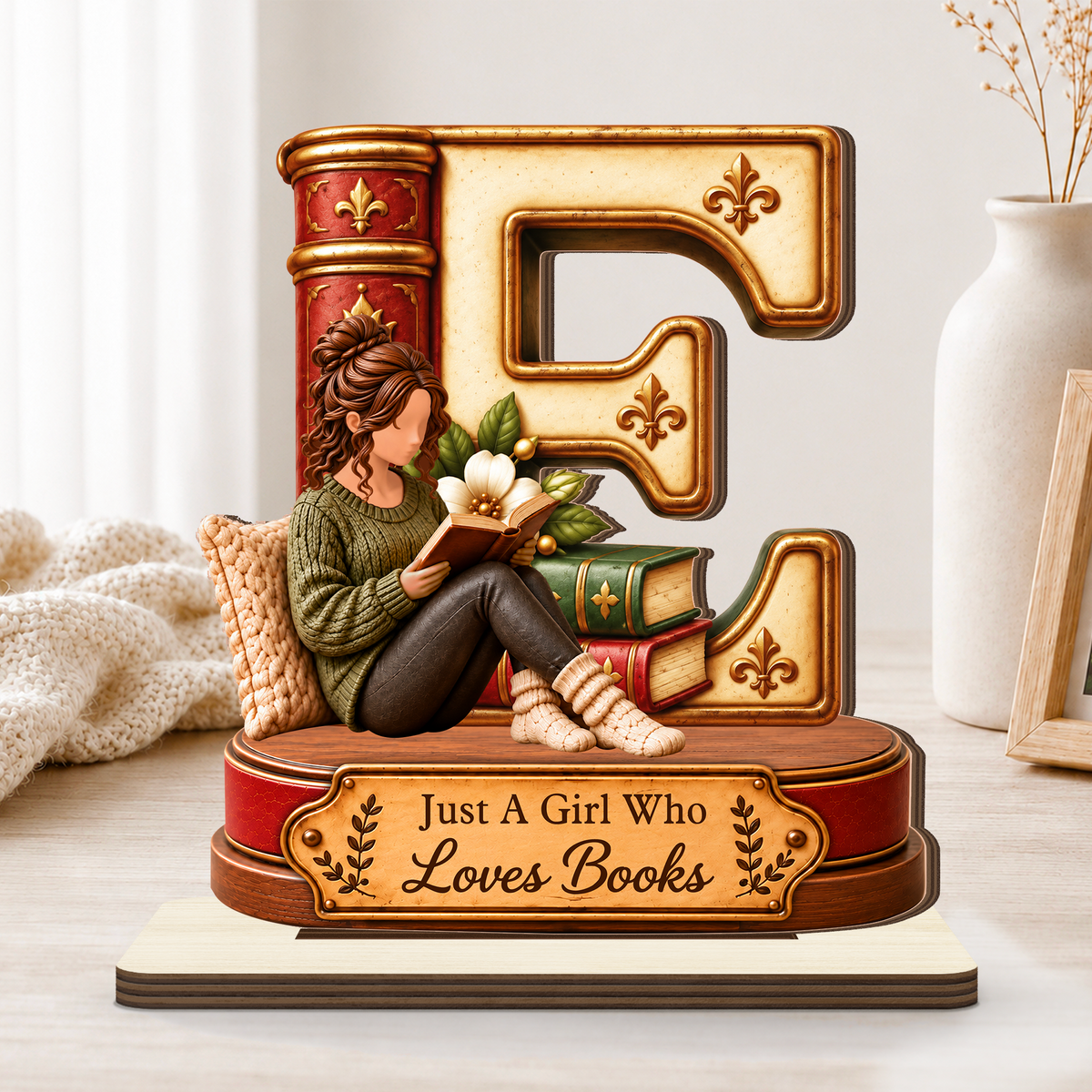 Just A Girl Who Loves Books Christmas - Personalized 2-Layer Wood Plaque With Flat Base