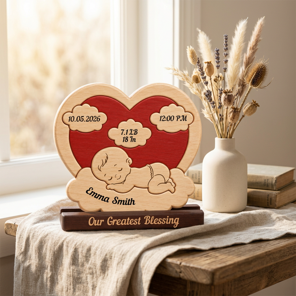 Personalized Baby New Born Cloud Puzzle - Custom Premium Wooden Name Puzzle - Christmas Gifts - New Mom New Dad