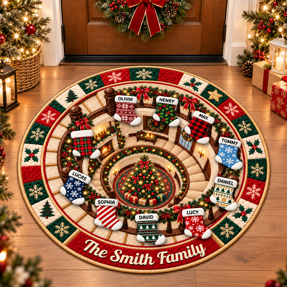 Our Family Shaped Doormat - Personalized Christmas Decor 3D Round Rug