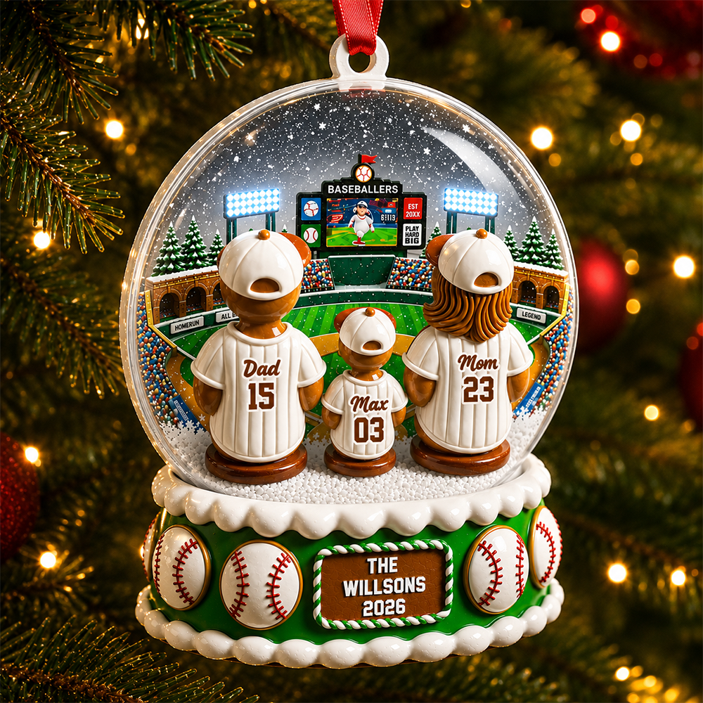 Gingerbread Baseball Family Watching Game Sport Lover - Real 3D Relief Ornament 2