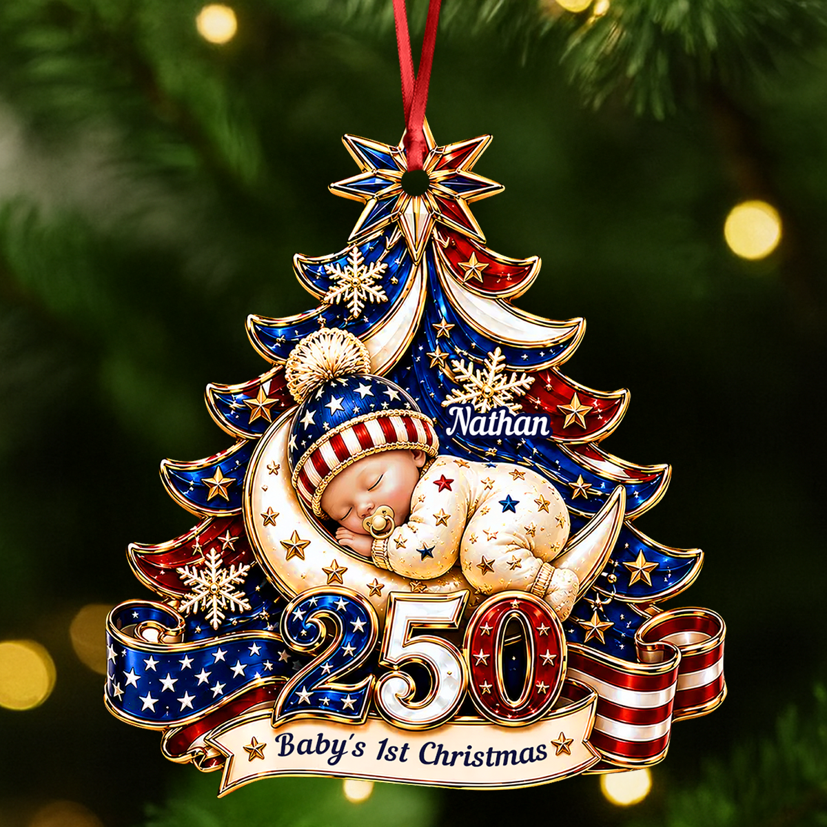 Christmas Gift For Newborn United States Of America - Real 3D Relief Ornament
