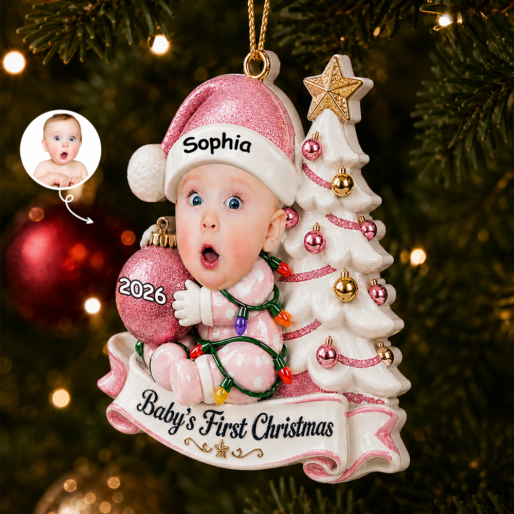 Custom Photo First Christmas  Little Hands Big Love - Real 3D Relief Ornament 2