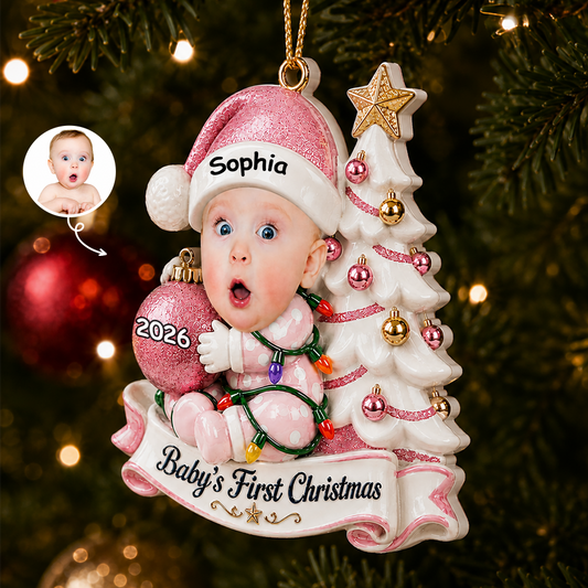 Custom Photo First Christmas  Little Hands Big Love - Real 3D Relief Ornament 2