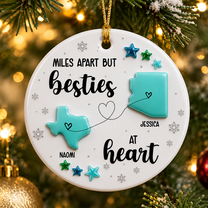 Sea Glass Effect Christmas Long Distance State Maps Besties - Real 3D Relief Ornament 2