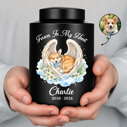 Memorial Upload Dog Cat Custom Photo - Remembrance Gift - Keepsake Wings Urn for Ashes - Stainless Steel Urn