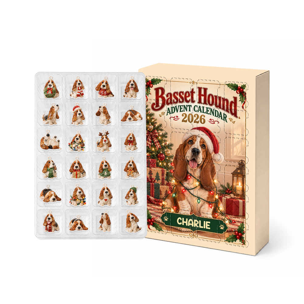 Basset Hound Advent Calendar 2026 24 Day Christmas Countdown Box With Cute Cat Figurines - Advent Calendar Box-Box&Acrylic