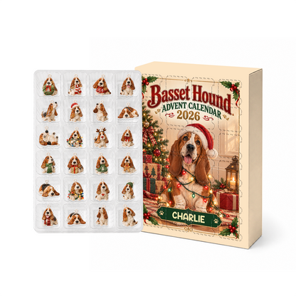 Basset Hound Advent Calendar 2026 24 Day Christmas Countdown Box With Cute Cat Figurines - Advent Calendar Box-Box&Acrylic