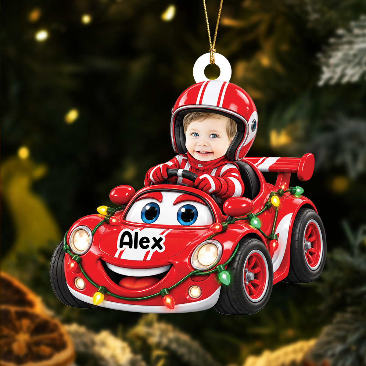 Racing Car Photo Ornament - Personalized Christmas Gifts for Kids - Real 3D Relief Ornament