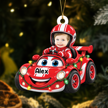 Racing Car Photo Ornament - Personalized Christmas Gifts for Kids - Real 3D Relief Ornament