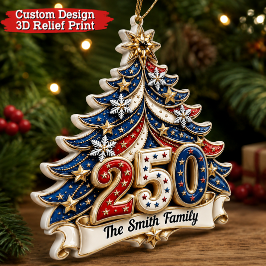 Custom Family Name Personalized 250th America Christmas Ornament - Real 3D Relief Ornament