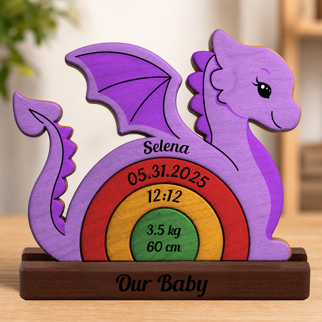 Personalized Baby New Born Dragon Puzzle - Custom Premium Wooden Name Puzzle - Christmas Gifts - New Mom New Dad