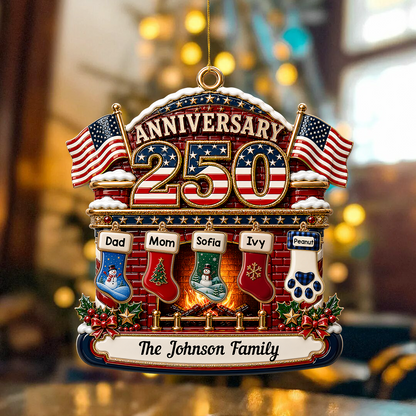 Christmas Fireplace Love United States Of America - Real 3D Relief Ornament
