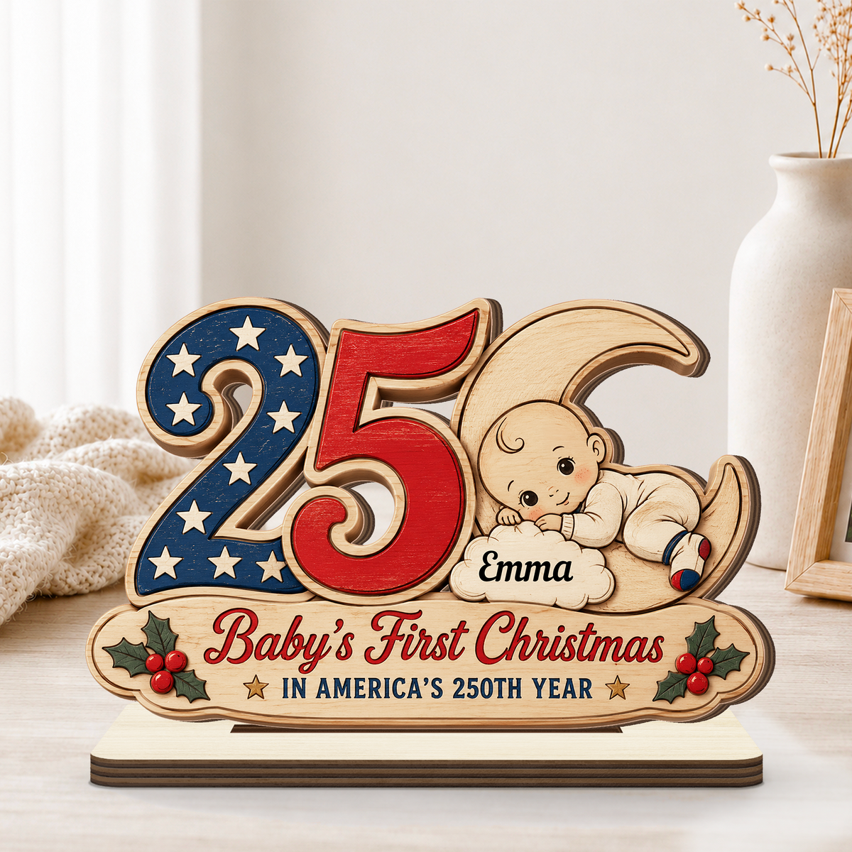 Little Baby First Christmas - Personalized 2-Layer Wood Plaque With Flat Base