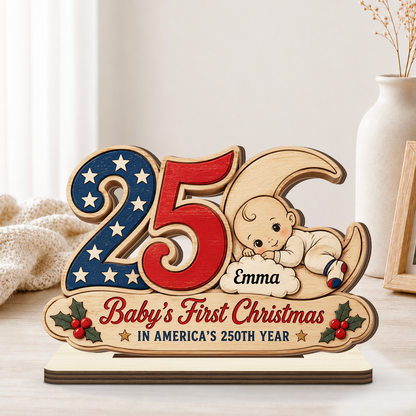 Little Baby First Christmas - Personalized 2-Layer Wood Plaque With Flat Base