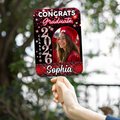 Personalized Graduation Face Fans Glitter With Wooden Handle - Fans Faces Class Of 2026