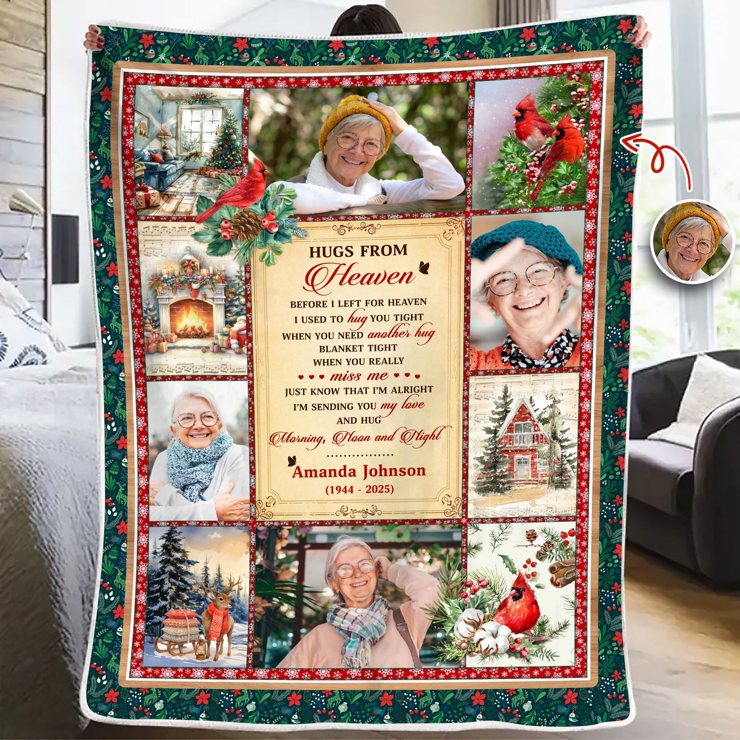 Hugs From Heaven Cardinals Christmas Vibe - Memorial Personalized Custom Blanket - Sympathy Gift