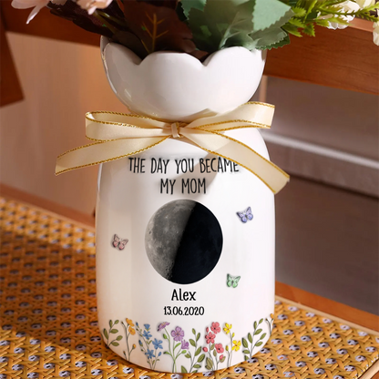 The Days You Became Mom - Personalized Custom Ribbon Tie Flower Vase