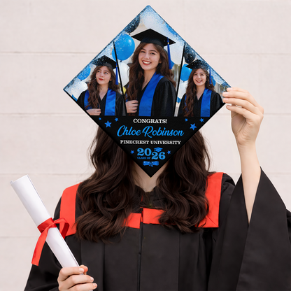 Class Of 2026 Congrats Glitter Cap Topper - Personalized Printed Graduation Cap Topper
