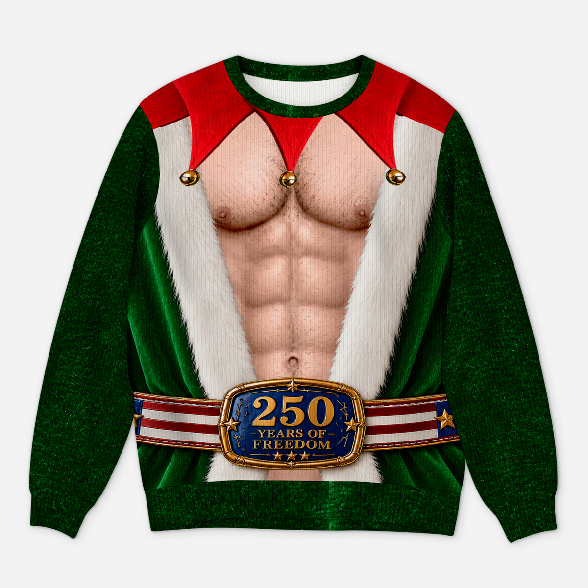 Funny Santa, Elf With Big Hairy Belly - Personalized All-Over-Print Sweatshirt - Wool Sweater