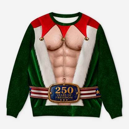Funny Santa, Elf With Big Hairy Belly - Personalized All-Over-Print Sweatshirt - Wool Sweater