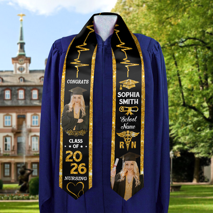 Custom Glitter Heart Beat Class of 2026 Stoles Sash - Personalized Gift For Graduation - Senior Gift