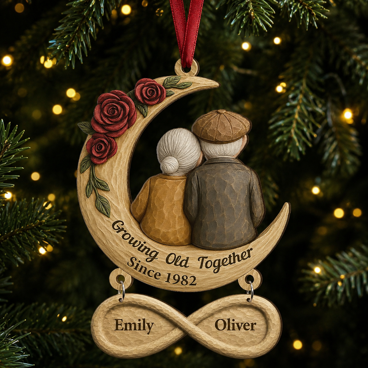 Growing Old Together Wooden Ornament With Tag - Personalized Engagement Gifts