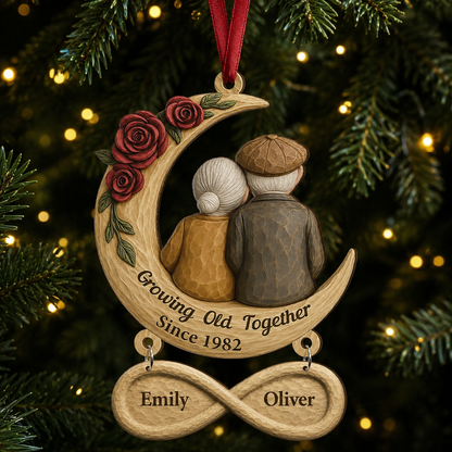Growing Old Together Wooden Ornament With Tag - Personalized Engagement Gifts