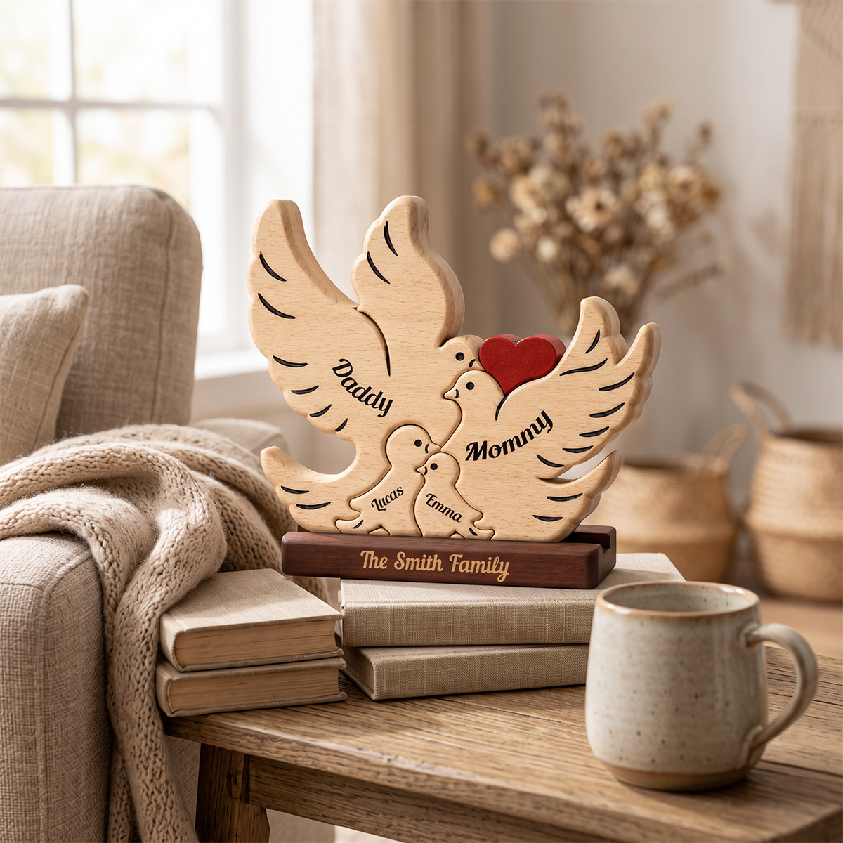 Personalized Bird Family Puzzle - Custom Premium Wooden Name Puzzle - Christmas Gifts