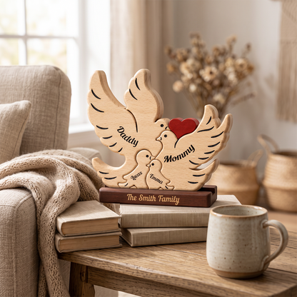 Personalized Bird Family Puzzle - Custom Premium Wooden Name Puzzle - Christmas Gifts