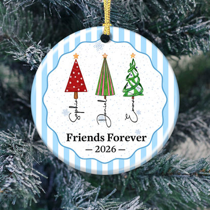 Christmas Tree Ornament Friends Forever Striped Patterns - Real 3D Ceramic Ornament