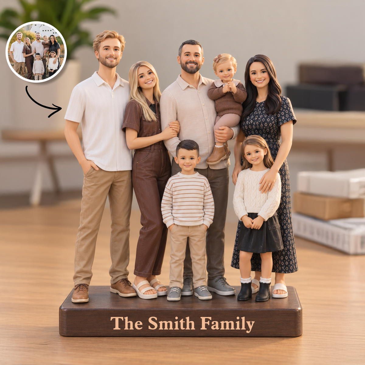 Custom Photo Figurine Our Family - 3D Couple, Family, Pet Portrait Statue
