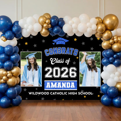 Class Of 2026 Bubble Style Graduation Backdrop - Personalized Congrats Graduation Backdrop