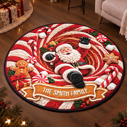 Santa Candy Cane and Gingerbread Round Mat  - Personalized Quilted Mat Custom Shaped Doormat - Christmas Decor 3D Round Rug