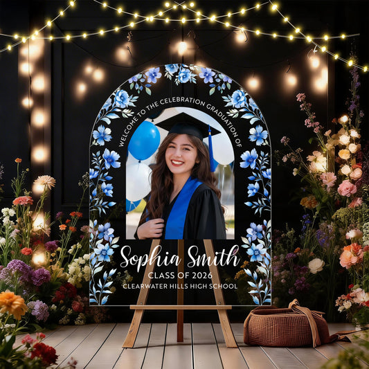 Floral Congrats 2026 Graduation - Personalized Graduation Welcome Sign - Custom Acrylic Celebration Sign