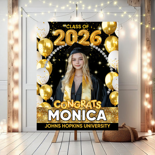 Congrats Graduation Glitter Bubble - Personalized Graduation Welcome Sign - Custom Photo Welcome Sign
